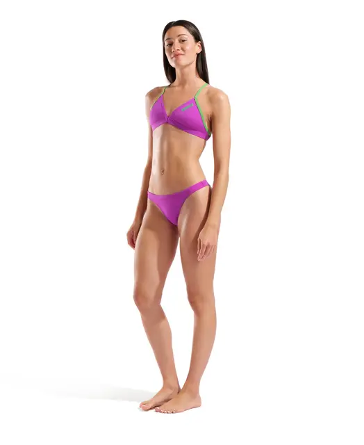 ARENA W TEAM SWIM TOP TIE BACK SOLID VERY FUCHSIA-TEAM GREEN 